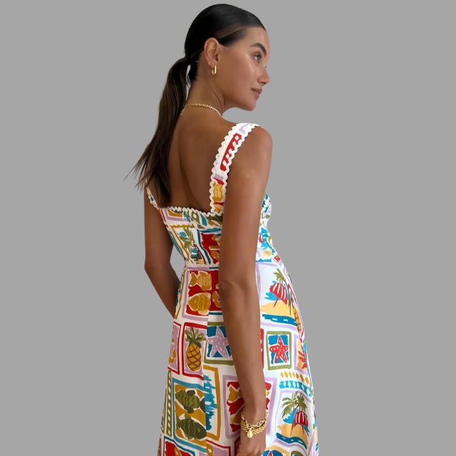 Levoire | Femme Robe sans manches en ligne A avec imprimé tropical - Blanc