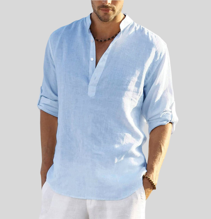Levoire | Élégante Chemise En Lin Avec Col Bleu