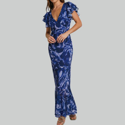 Levoire | Maxi-robe à volants pour femme - Bleu Bleu
