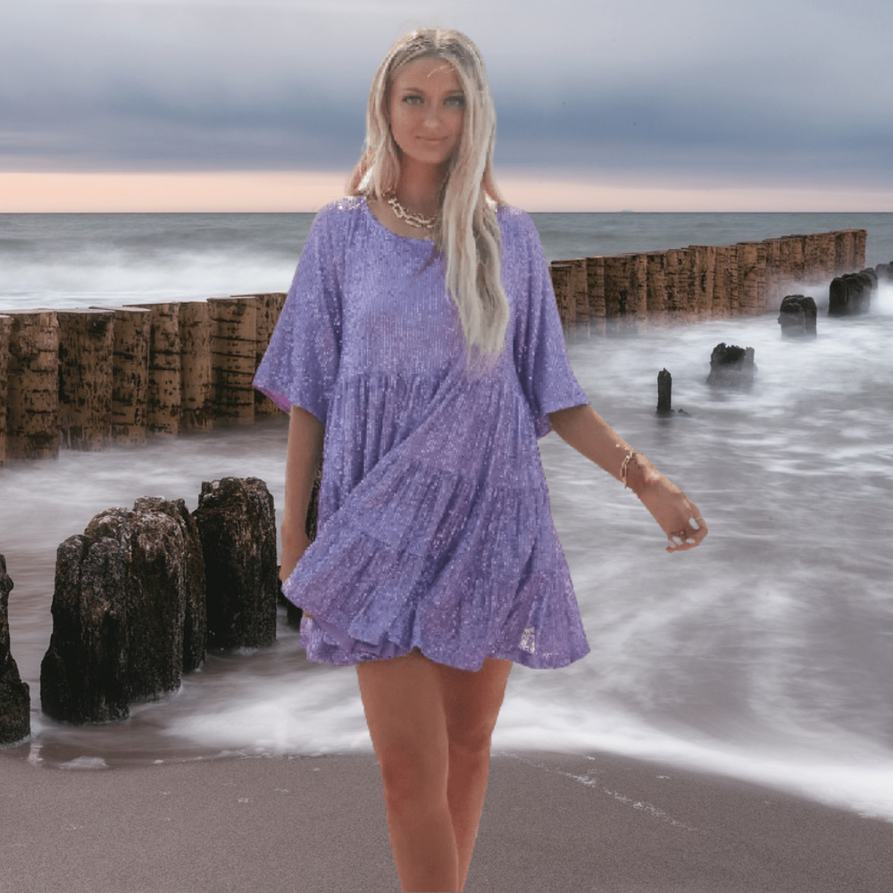 Levoire | Élégante Robe À Manches Courtes Et Paillettes Lilla