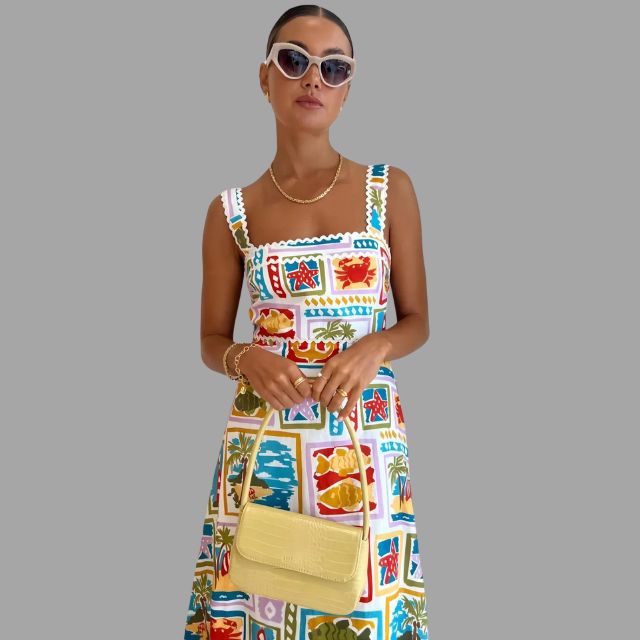 Levoire | Femme Robe sans manches en ligne A avec imprimé tropical - Blanc