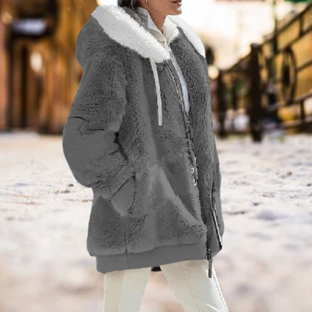 Levoire | La Veste À Capuche Plüsch Hiver Confort Gris Clair