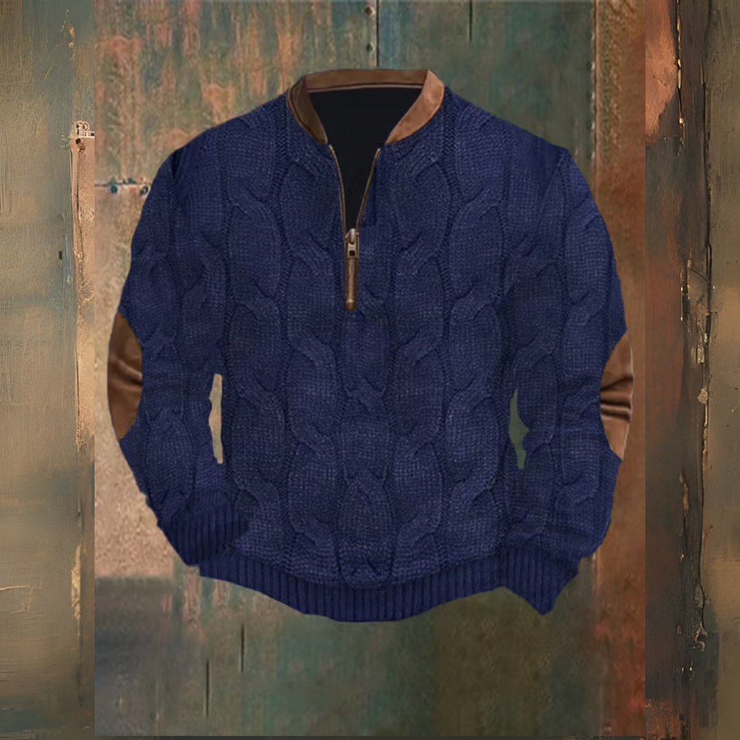 Levoire | Western Colorblock Impression Art Col Montant Zip Up Pull-Over Bleu
