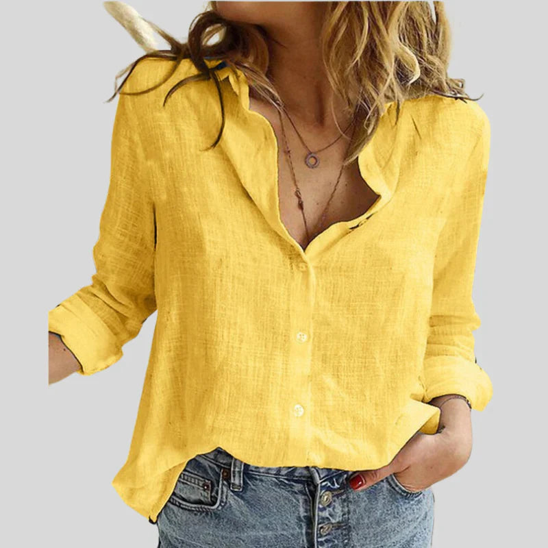 Levoire | Chemisier Chic Confortable À Manches Longues Pour Femmes Jaune