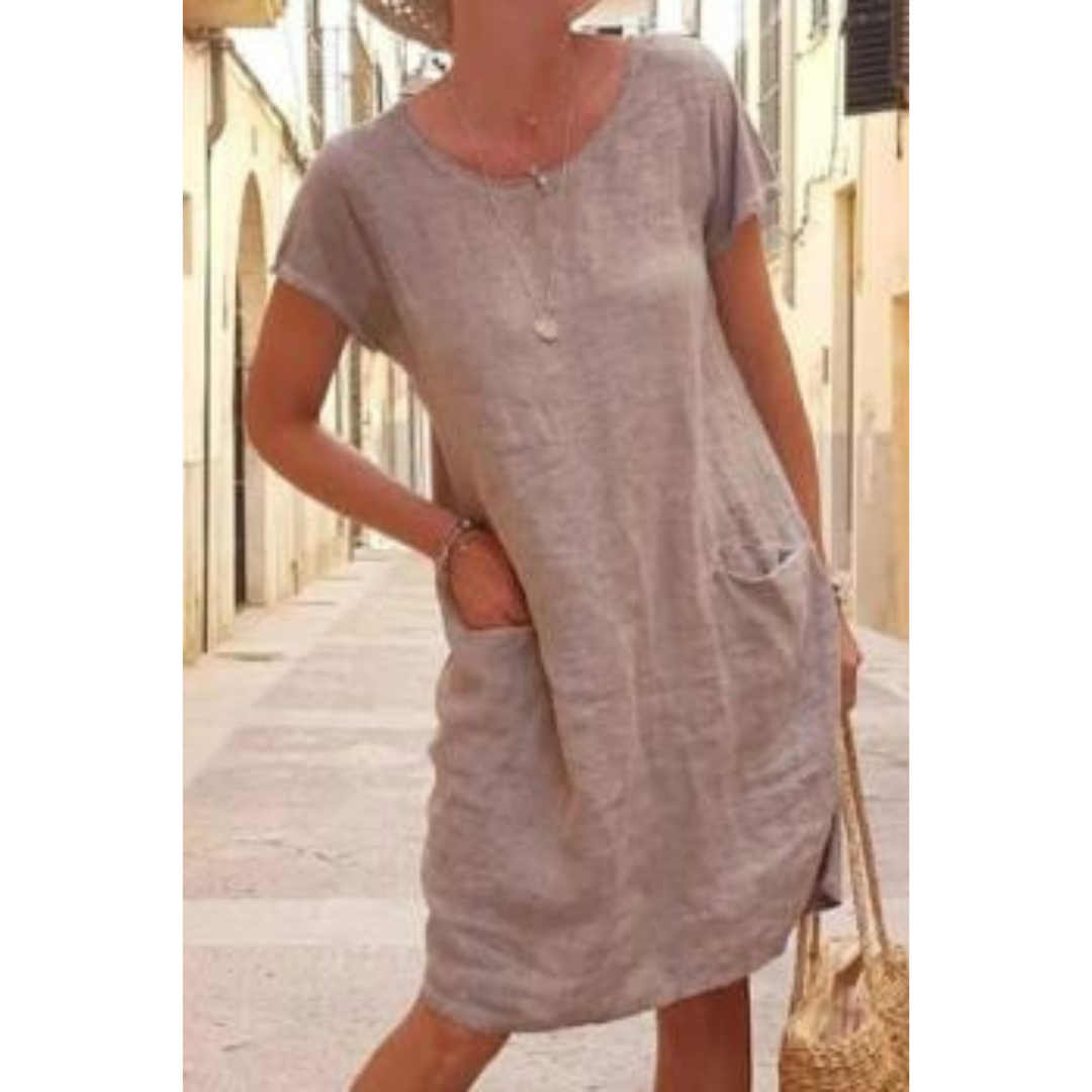 Levoire | Robe unie à col rond pour femmes Kaki