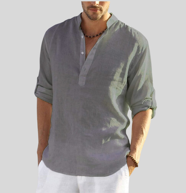 Levoire | Élégante Chemise En Lin Avec Col Gris