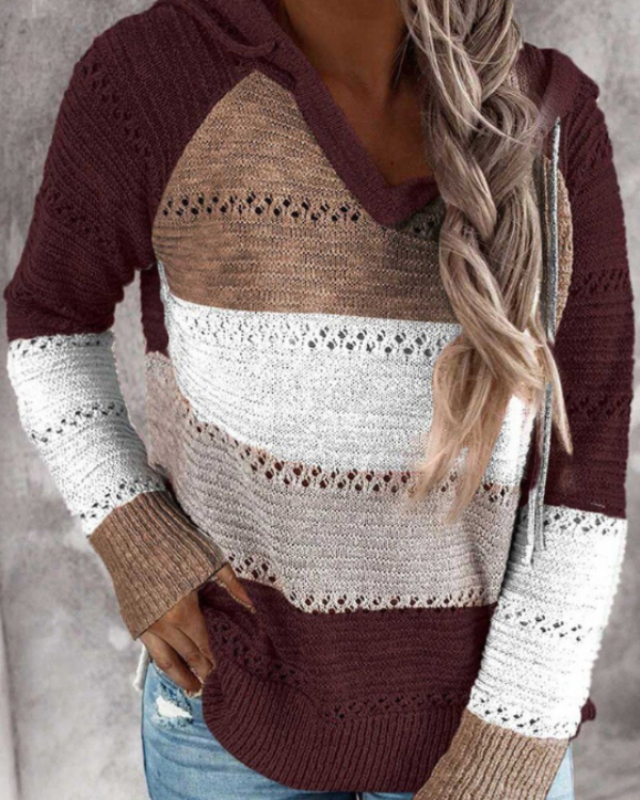 Levoire | Sweat À Capuche Décontracté D'Automne Avec Des Rayures Élégantes Pour Femmes Vin rouge