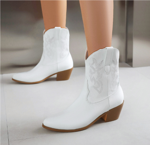 Levoire | Bottes De Cowboy À Talon Bas Blanc