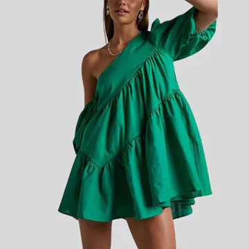 Levoire | Robe Mini À Épaule Dnce Avec Manches Bouffantes Pour Femmes Vert