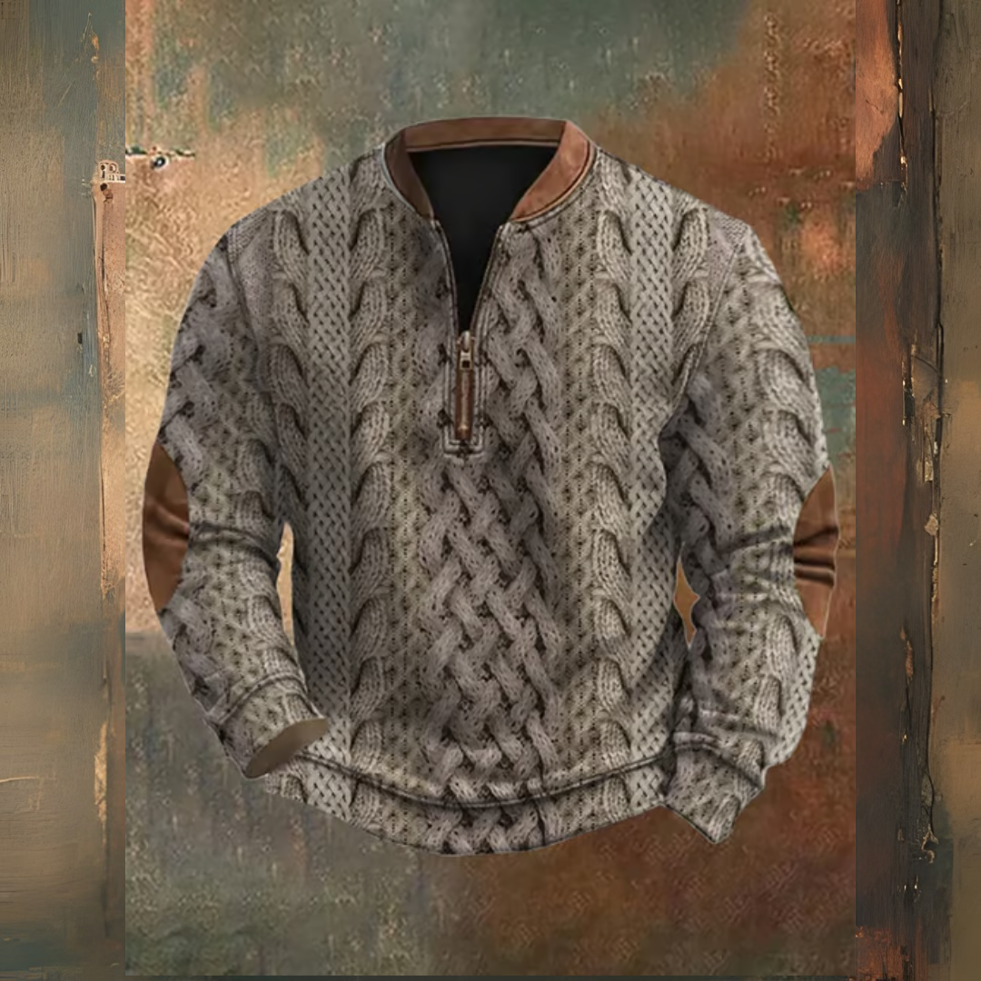 Levoire | Pull Zippé En Tricot Rétro Avec Impression Braun