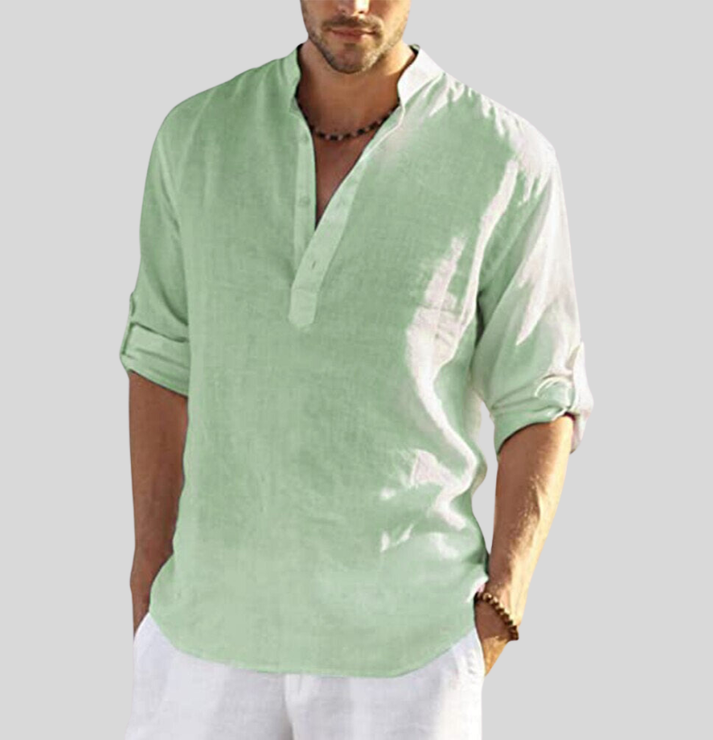 Levoire | Élégante Chemise En Lin Avec Col Vert