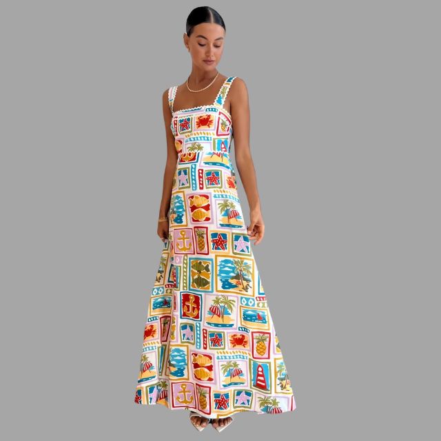Levoire | Femme Robe sans manches en ligne A avec imprimé tropical - Blanc Blanc XS