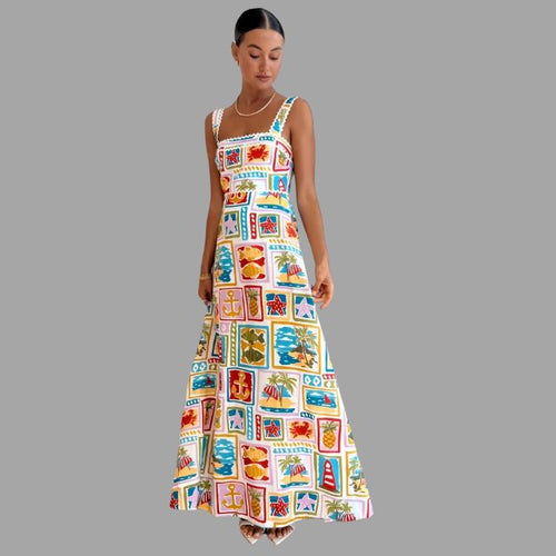 Levoire | Femme Robe sans manches en ligne A avec imprimé tropical - Blanc