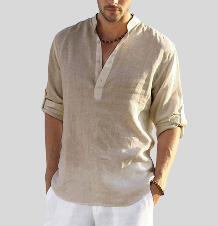 Levoire | Élégante Chemise En Lin Avec Col Khaki