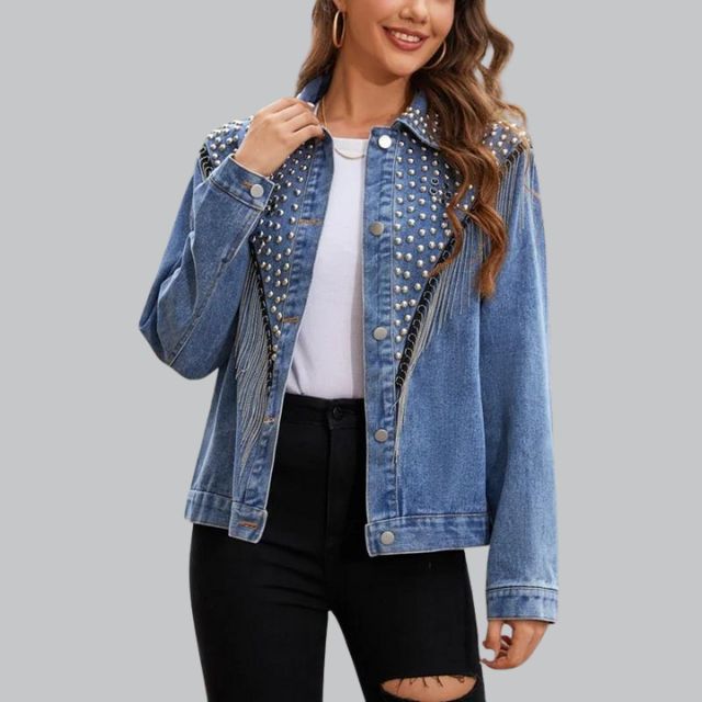 Levoire | Veste En Jean Avec Des Perles Bleu