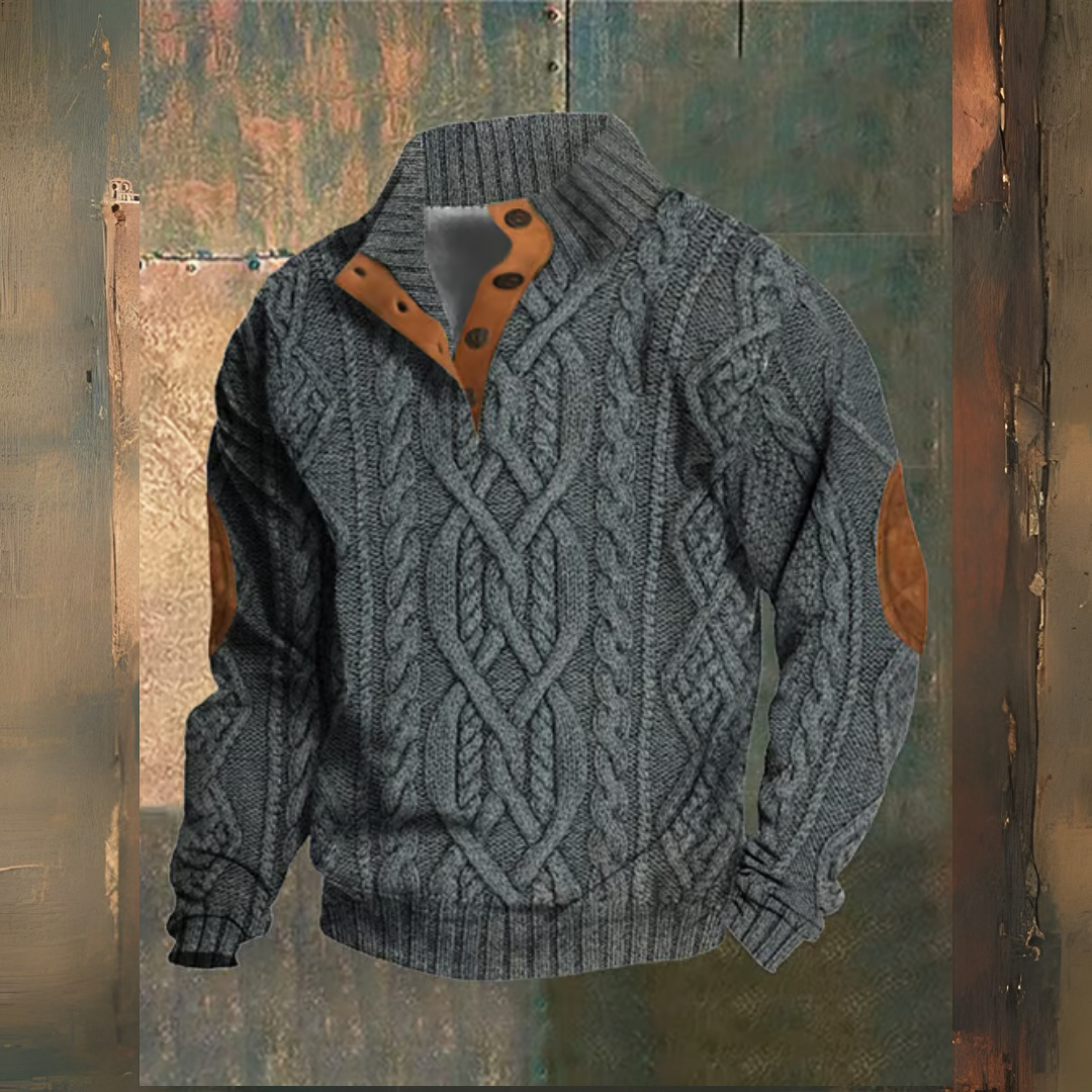 Levoire | Pull Décontracté À Boutons Avec Imprimé Rétro Et Col Montant Gris