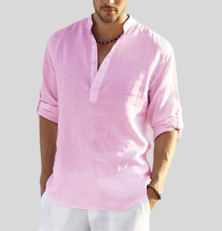 Levoire | Élégante Chemise En Lin Avec Col Rosa