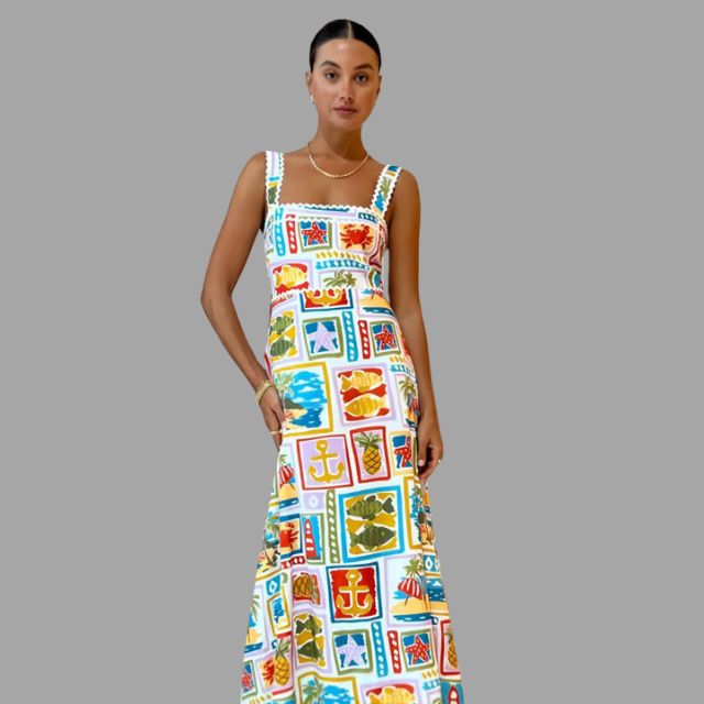 Levoire | Femme Robe sans manches en ligne A avec imprimé tropical - Blanc Blanc