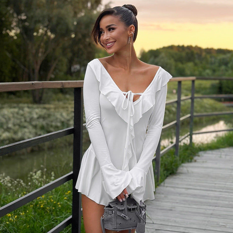 Levoire | Robe Mini Blanche Séduisante Avec Volants