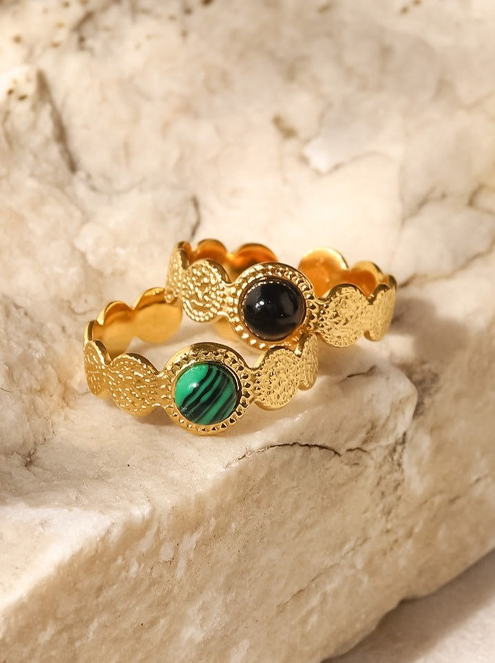 Levoire | Bague Ouverte En Pierre Ronde Texturée Fine Ajustée