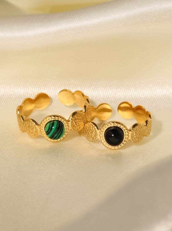 Levoire | Bague Ouverte En Pierre Ronde Texturée Fine Ajustée