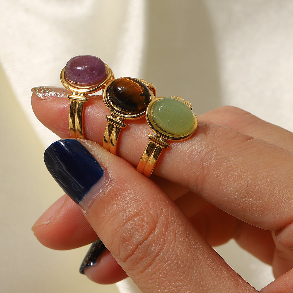 Levoire | Bague Ouverte En Pierre Ovale Avec Chaîne En Or 18K