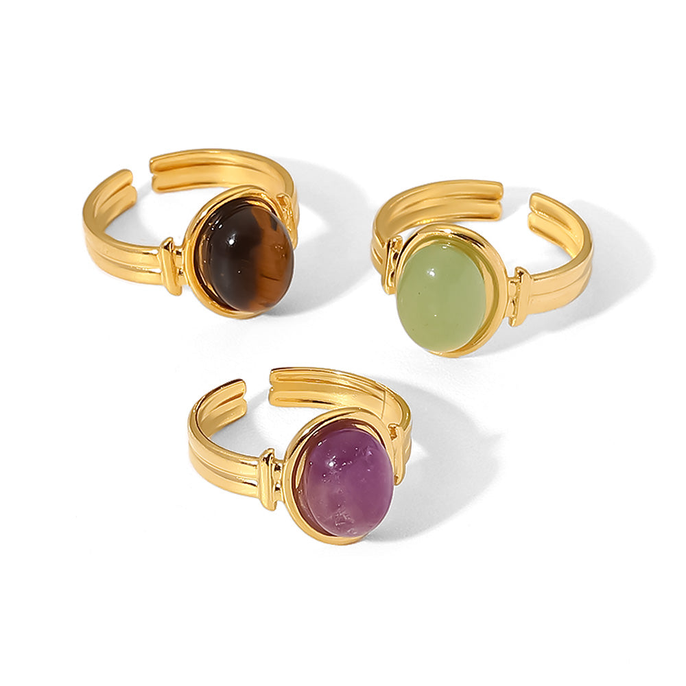 Levoire | Bague Ouverte En Pierre Ovale Avec Chaîne En Or 18K