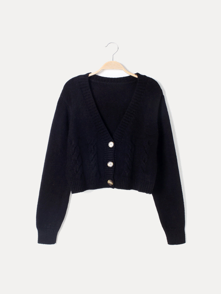 Levoire | Veste Tricotée Courte Chaude Avec Manches Longues Et Boutons Noir Un modèle taille unique pour tous