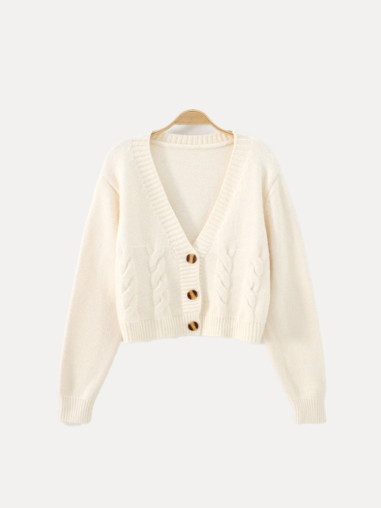 Levoire | Veste Tricotée Courte Chaude Avec Manches Longues Et Boutons Beige Un modèle taille unique pour tous