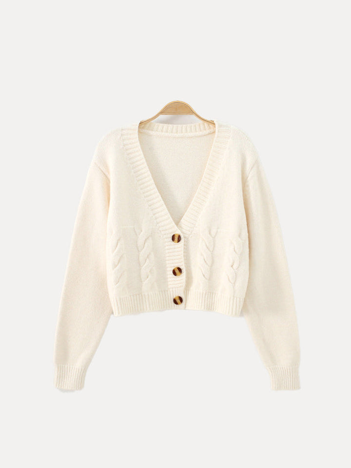 Levoire | Veste Tricotée Courte Chaude Avec Manches Longues Et Boutons Beige Un modèle taille unique pour tous