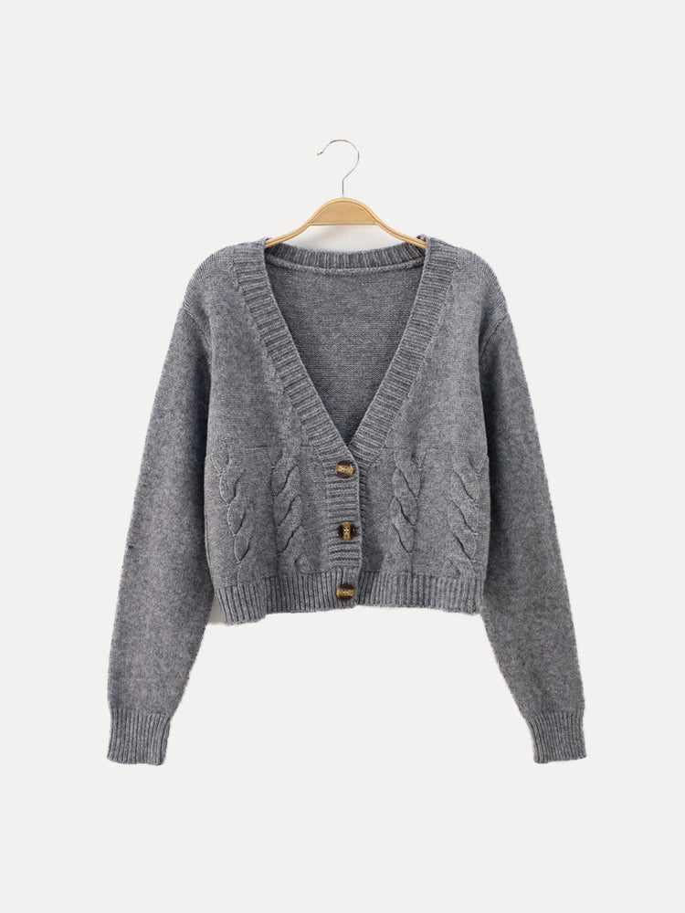 Levoire | Veste Tricotée Courte Chaude Avec Manches Longues Et Boutons Gris Un modèle taille unique pour tous