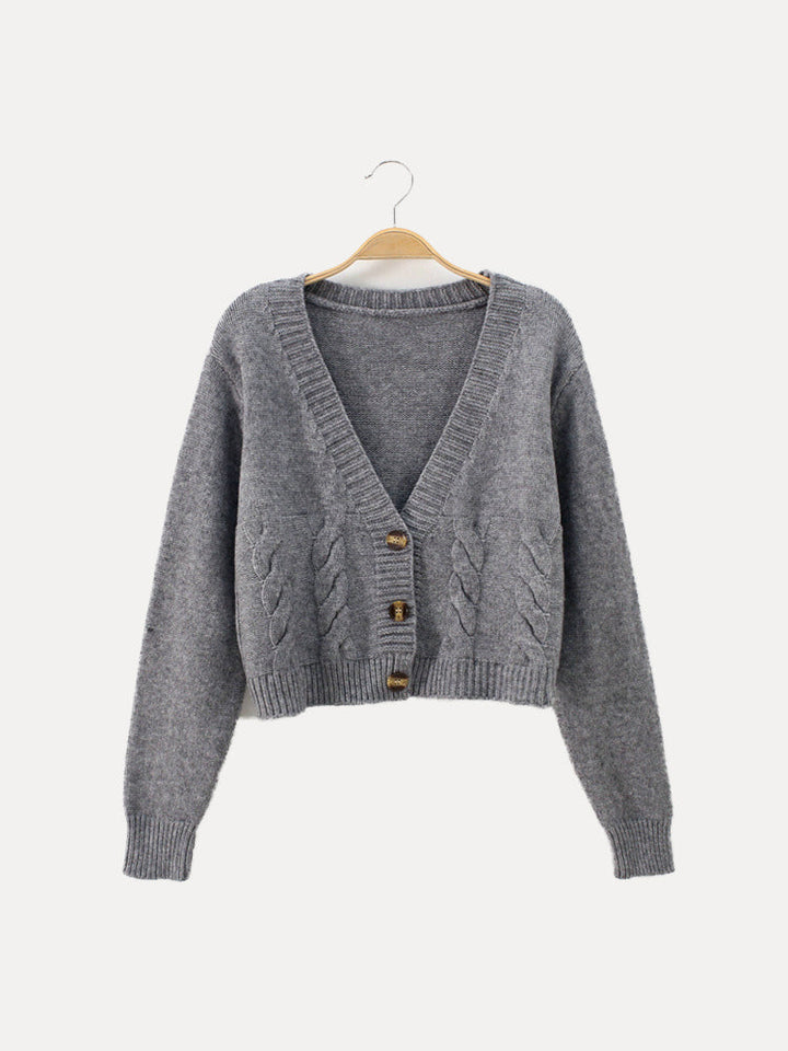Levoire | Veste Tricotée Courte Chaude Avec Manches Longues Et Boutons Gris Un modèle taille unique pour tous