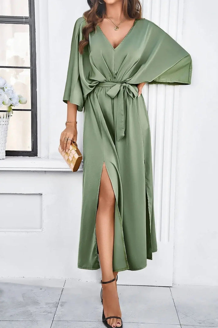 Levoire | Robe De Printemps À Encolure En V Et Fermeture Éclair Sur Le Côté Vert