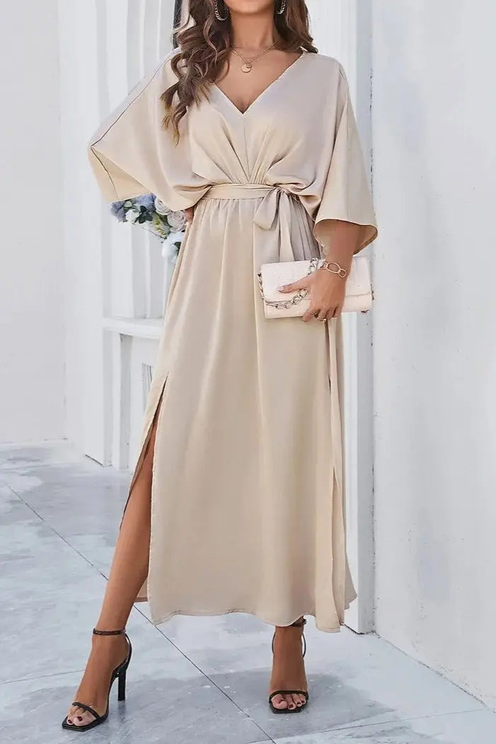 Levoire | Robe De Printemps À Encolure En V Et Fermeture Éclair Sur Le Côté Braun