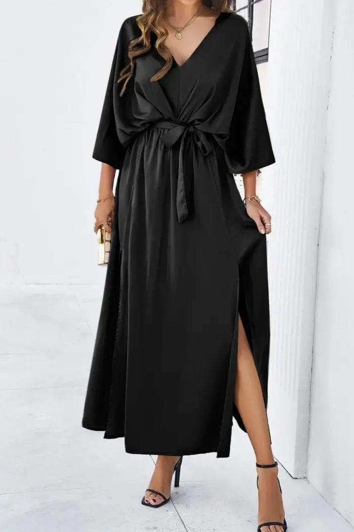 Levoire | Robe De Printemps À Encolure En V Et Fermeture Éclair Sur Le Côté Noir