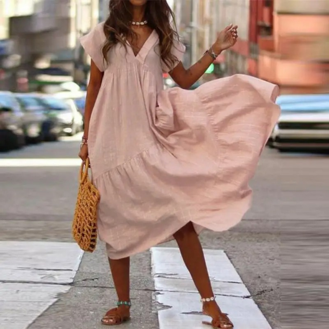 Levoire | Col Maxi Style Blouse Robe Avec Volants Rose clair