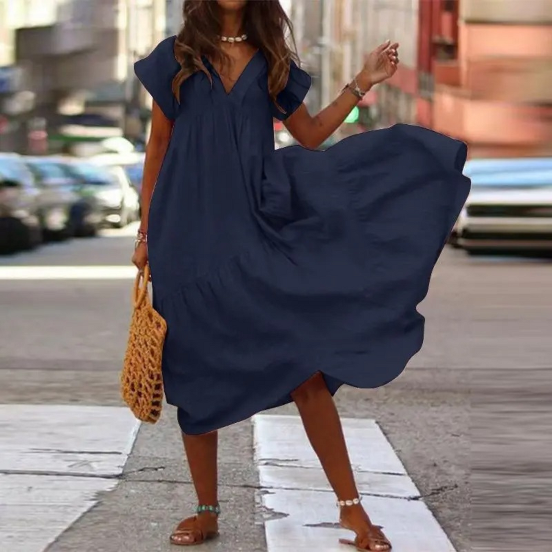 Levoire | Col Maxi Style Blouse Robe Avec Volants Bleu foncé