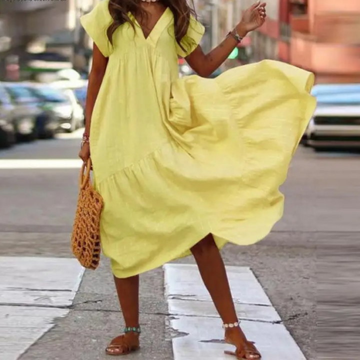 Levoire | Col Maxi Style Blouse Robe Avec Volants Jaune