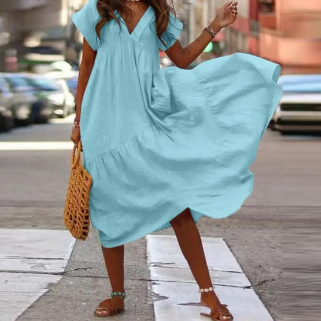 Levoire | Col Maxi Style Blouse Robe Avec Volants Bleu clair