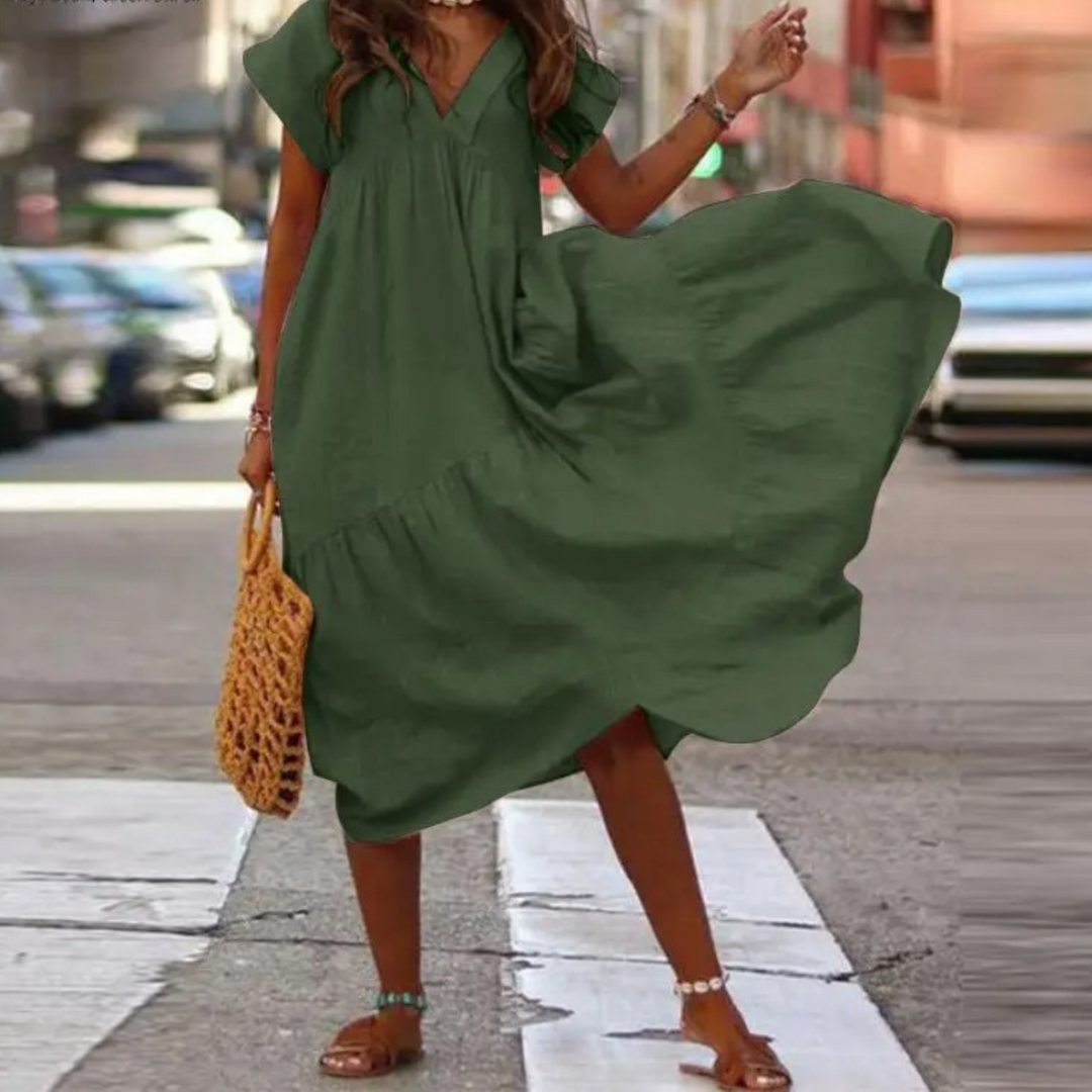 Levoire | Col Maxi Style Blouse Robe Avec Volants Vert foncé