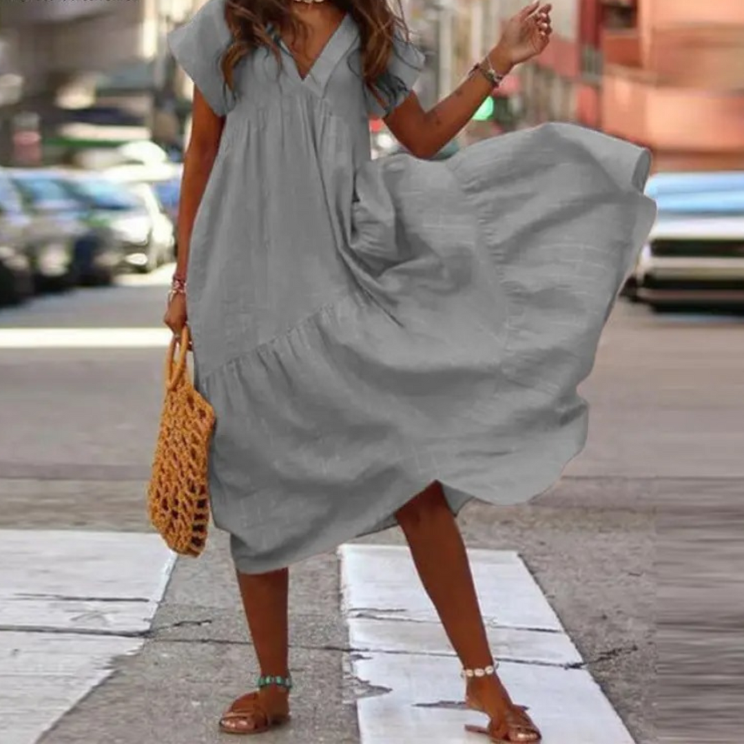Levoire | Col Maxi Style Blouse Robe Avec Volants Gris