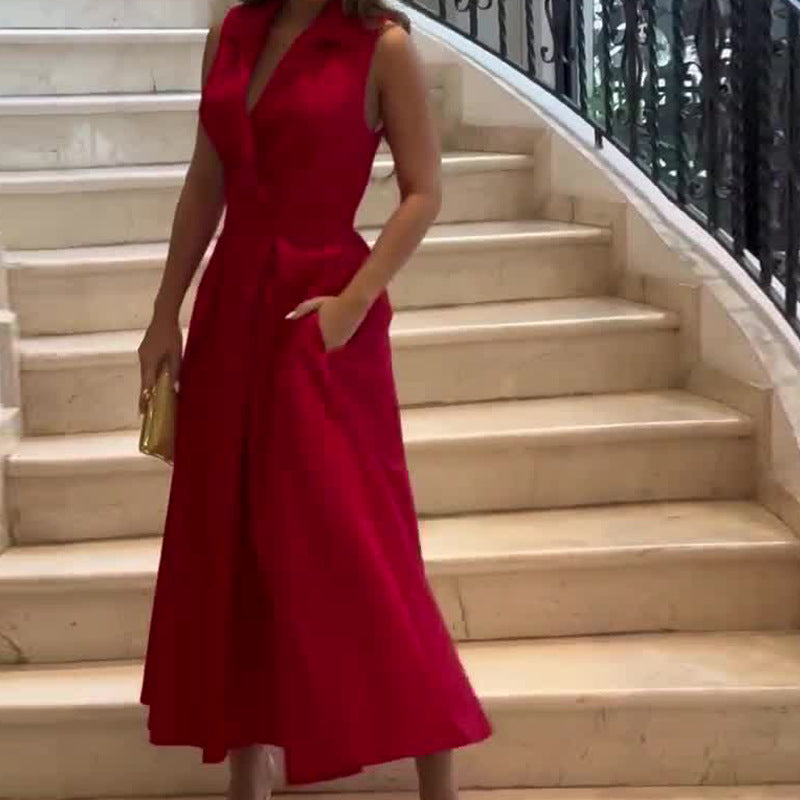 Levoire | Robe Midi Carmine Décolleté En V