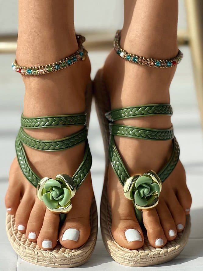 Levoire | Tongs De Plage Avec Motif Floral Vert