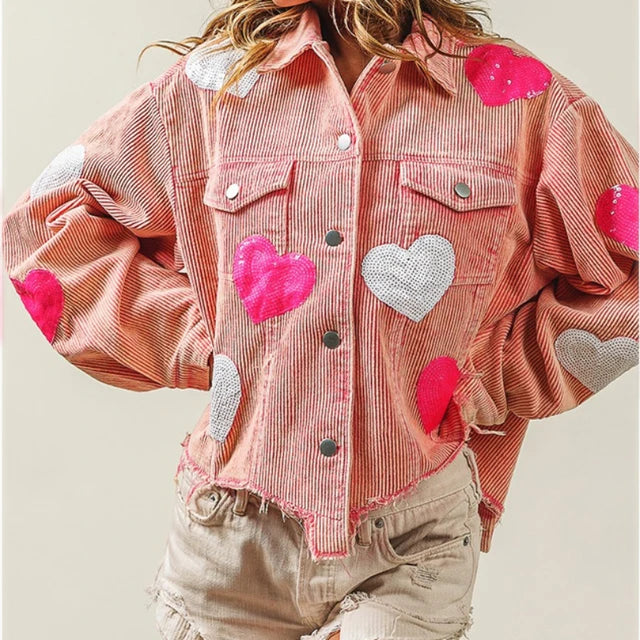 Levoire | Veste En Velours Côtelé Avec Cœur En Sequins Rosa