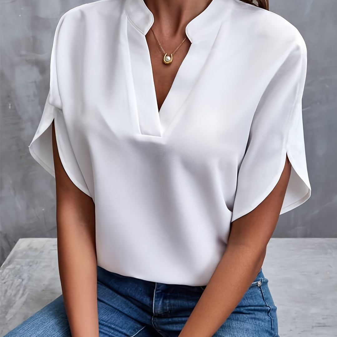 Levoire | Blouse En Chiffon Unie À Col V Blanc