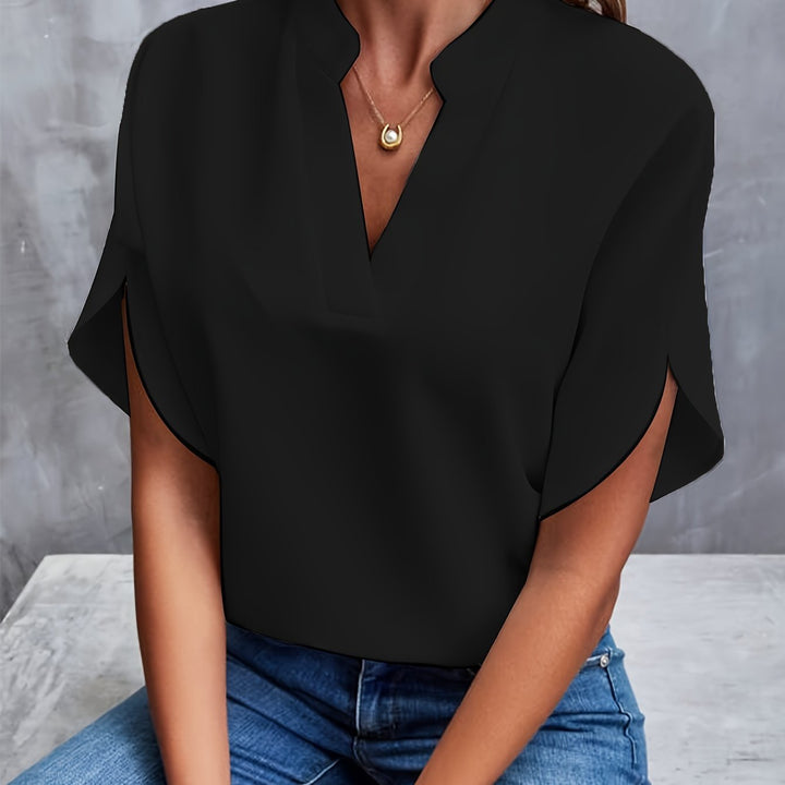 Levoire | Blouse En Chiffon Unie À Col V Noir