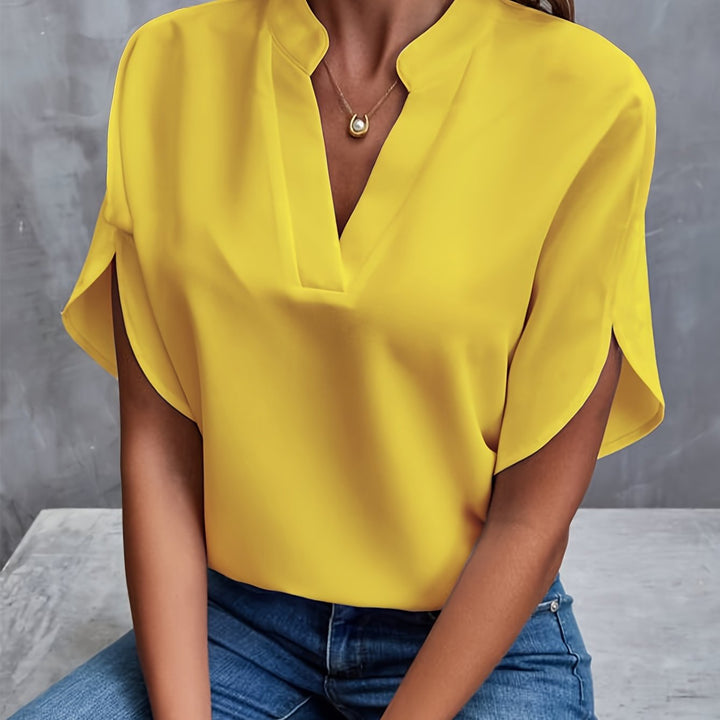 Levoire | Blouse En Chiffon Unie À Col V Jaune