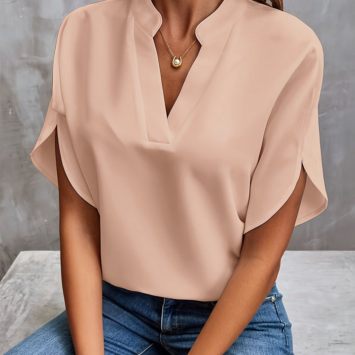 Levoire | Blouse En Chiffon Unie À Col V Beige