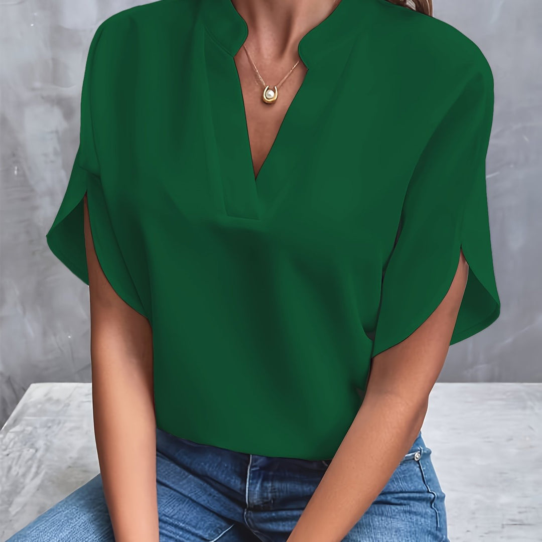 Levoire | Blouse En Chiffon Unie À Col V Vert