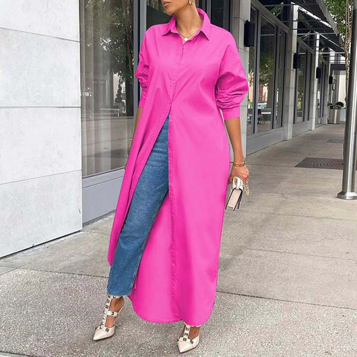 Levoire | Robe Chemisier Rose Simple Avec Col Rabattu Rosa